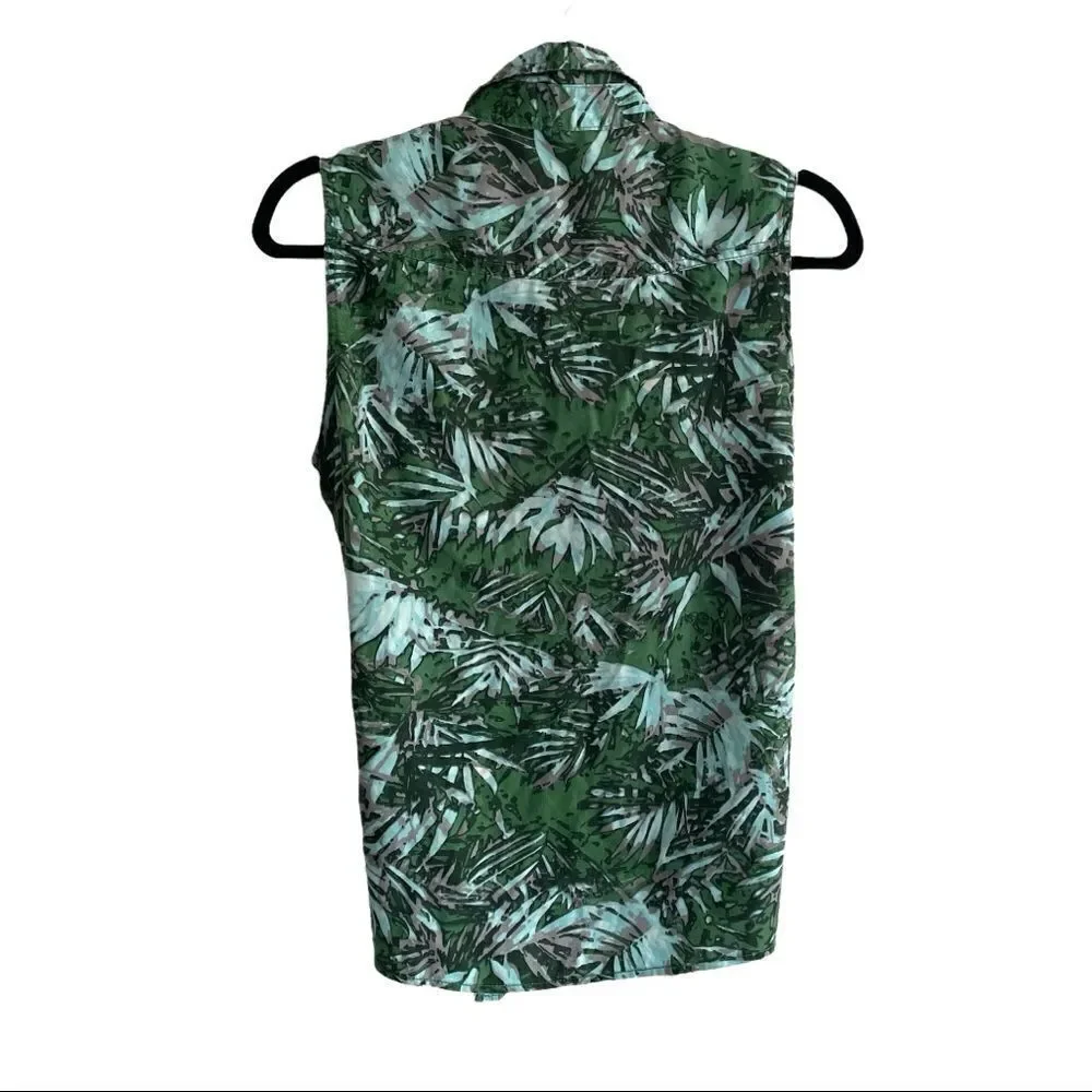 VELVET HEART Sleeveless Tie Front Blouse Tropical Print Green M - Picture 2 of 4